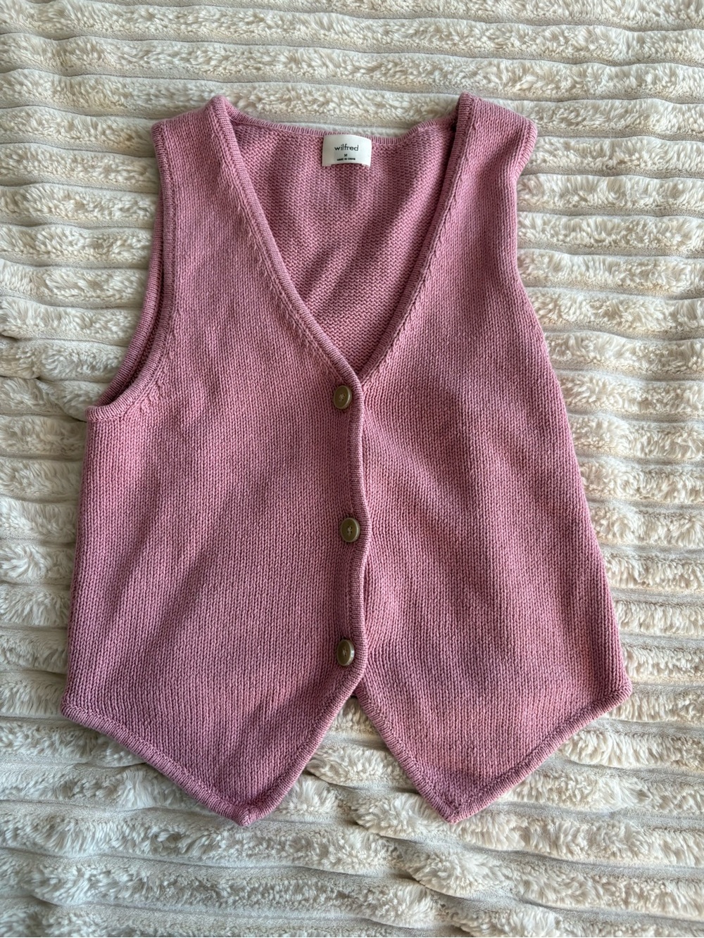 Aritzia Wilfred Rose Pink V-Neck Button Knit Vest